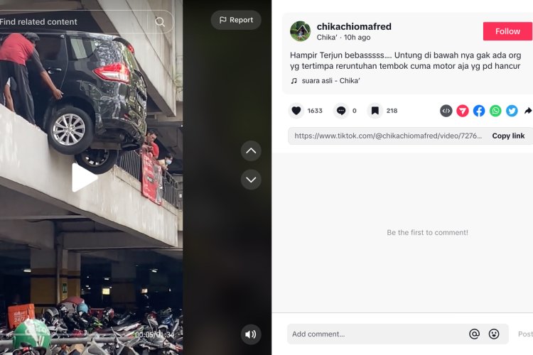 Nyaris Terjun dari Lantai 2, Mobil Tabrak Pembatas Parkiran di Tangsel Gegara Salah Injak Rem