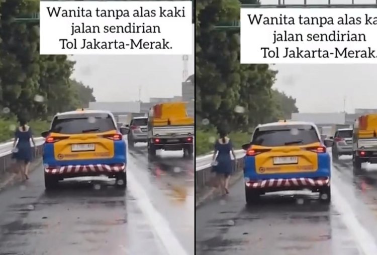 Viral! Perempuan Bergaun Jalan Kaki Tanpa Alas di Tol Jakarta-Merak