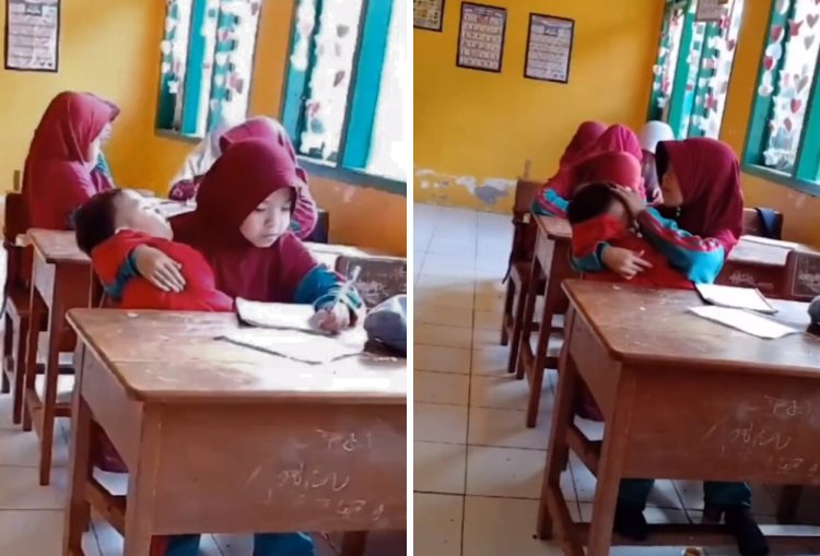 Viral! Siswi Piatu di Sulsel Gendong dan Bawa Adik ke Sekolah