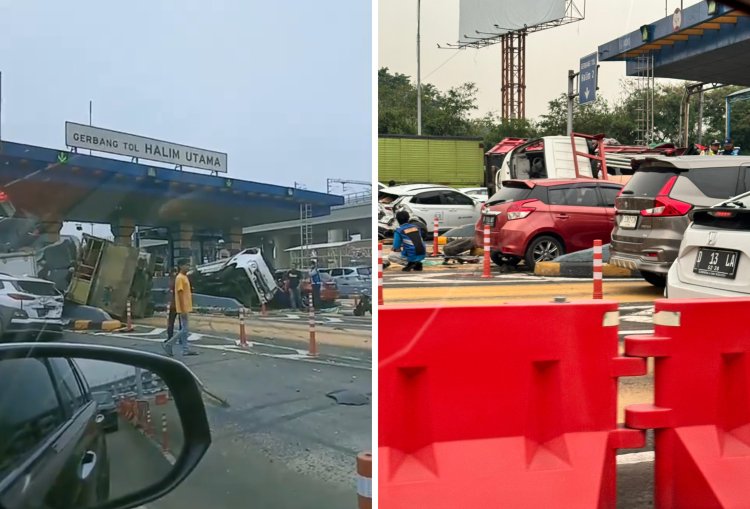 Kecelakaan Beruntun di Gerbang Tol Halim, Mobil Terjungkal Tutupi Pintu Tol