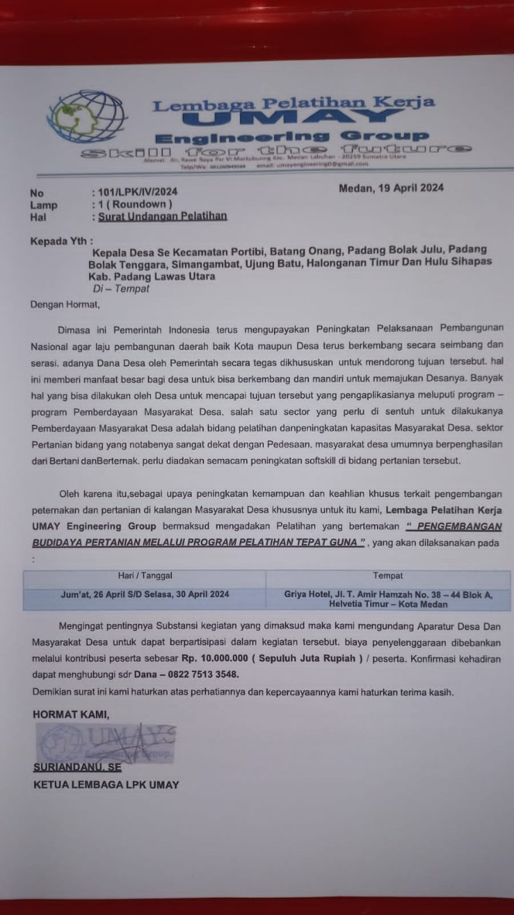 LPK UMAY Engineering Group Undang Kepdes Se-Paluta Pelatihan Pengembangan Budidaya Pertanian